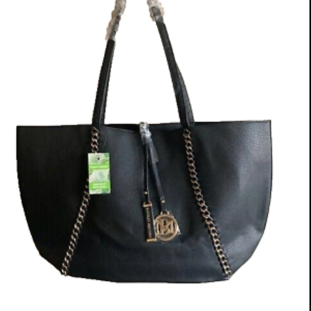 Badgley Mischka Black Tote with Gold Chain Accents NWT